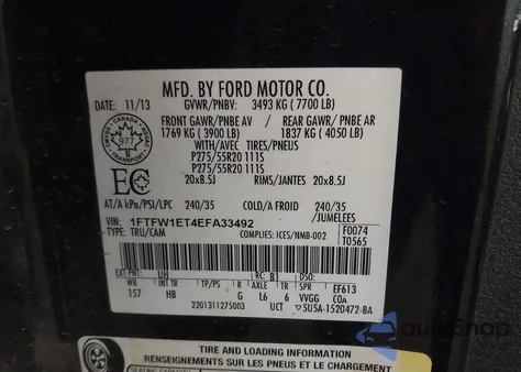 2014 Ford F-150 Lariat из США, поврежденный, VIN 1FTFW1ET4EFA33492